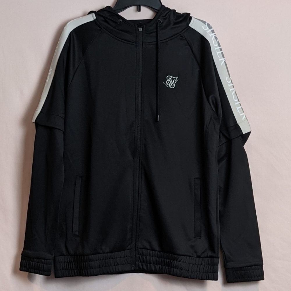 SikSilk Full Zip Hoodie with Detachable Long Sleeves in Black